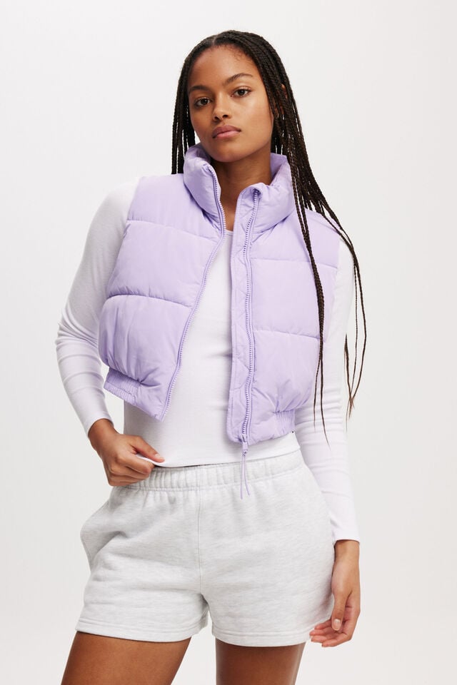 cotton on The Mother Puffer Crop Vest purple rose