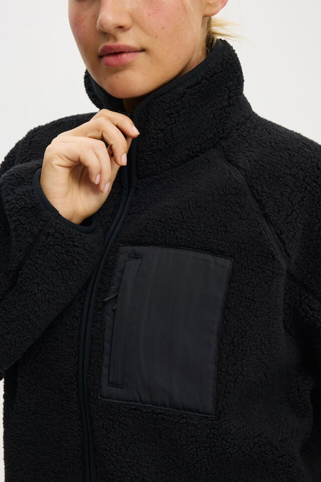 Cotton On Trail Sherpa Zip Through Black