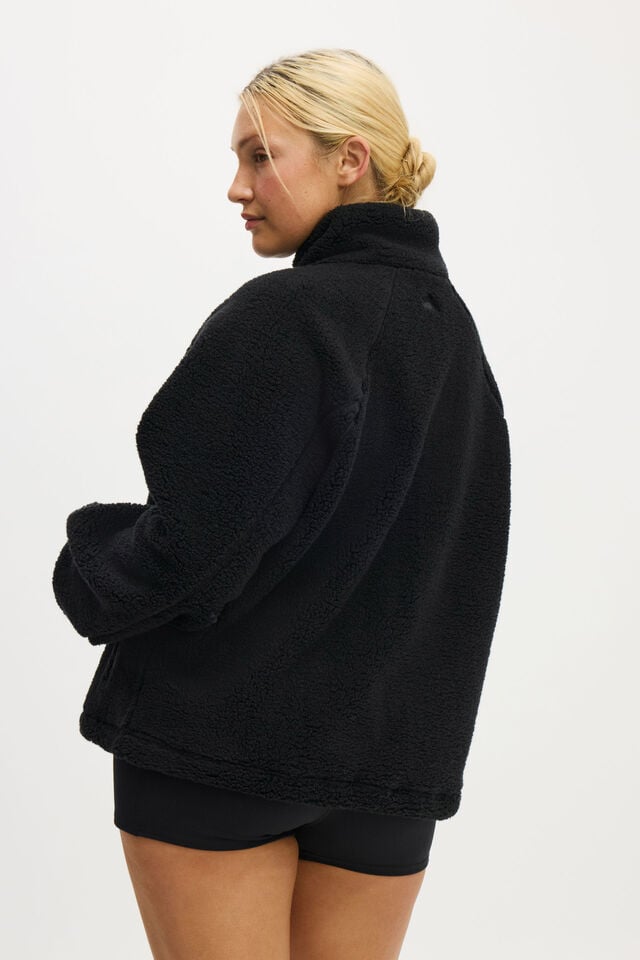 Cotton On Trail Sherpa Zip Through Black