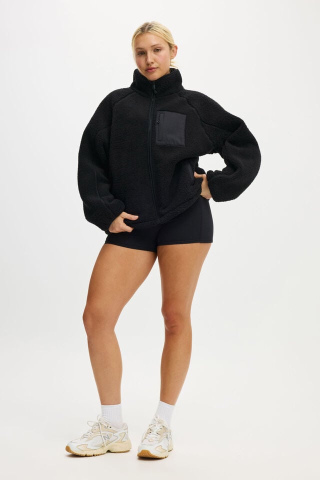 Cotton On Trail Sherpa Zip Through Black