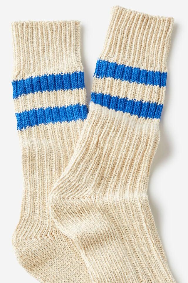 Cotton On Varsity Sock Cream/royal Blue/ecru