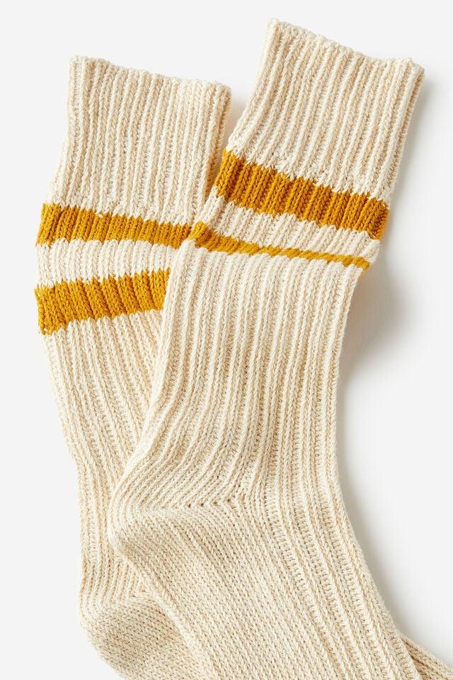 Cotton On Varsity Sock Cream/vintage Gold/ecru