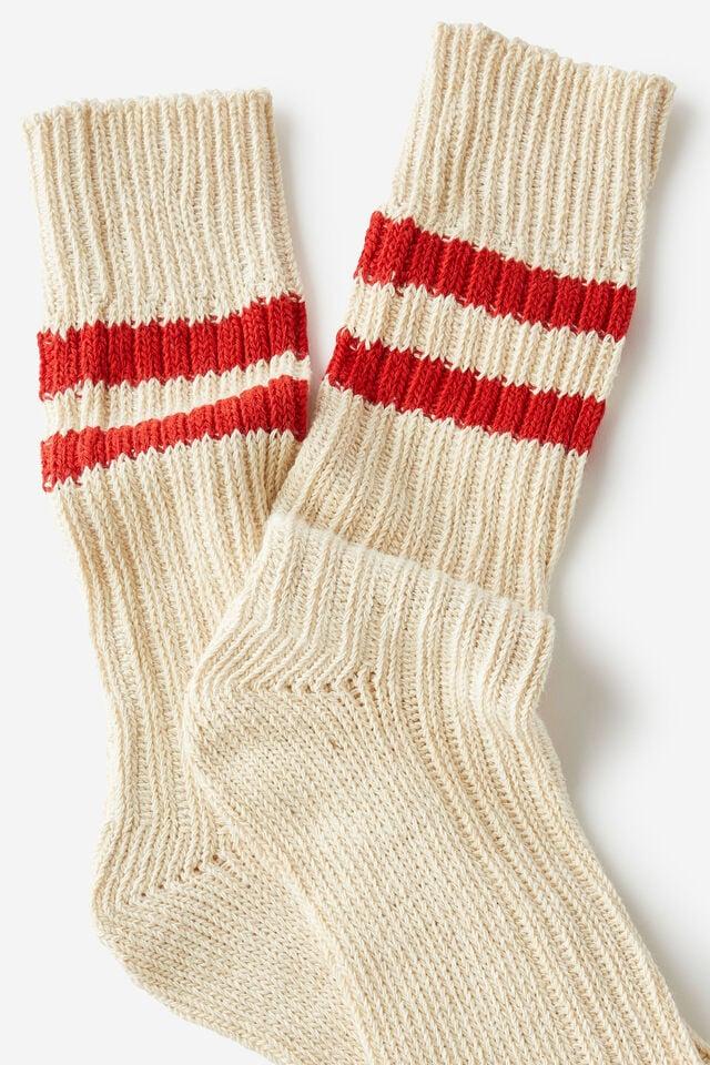 Cotton On Varsity Sock Cream/vintage Red/ecru