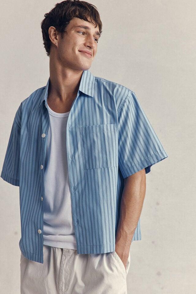 Cotton On Ventura Short Sleeve Shirt Blue Stripe