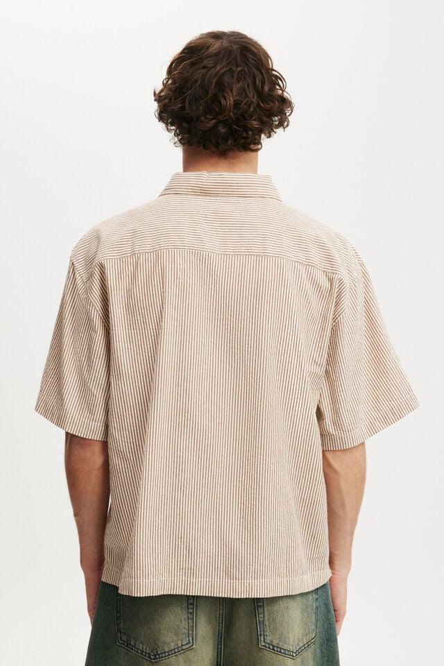Cotton On Ventura Short Sleeve Shirt Mocha Stripe