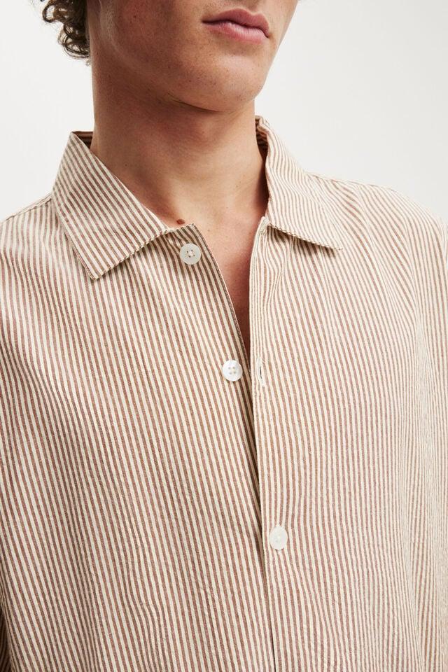 Cotton On Ventura Short Sleeve Shirt Mocha Stripe
