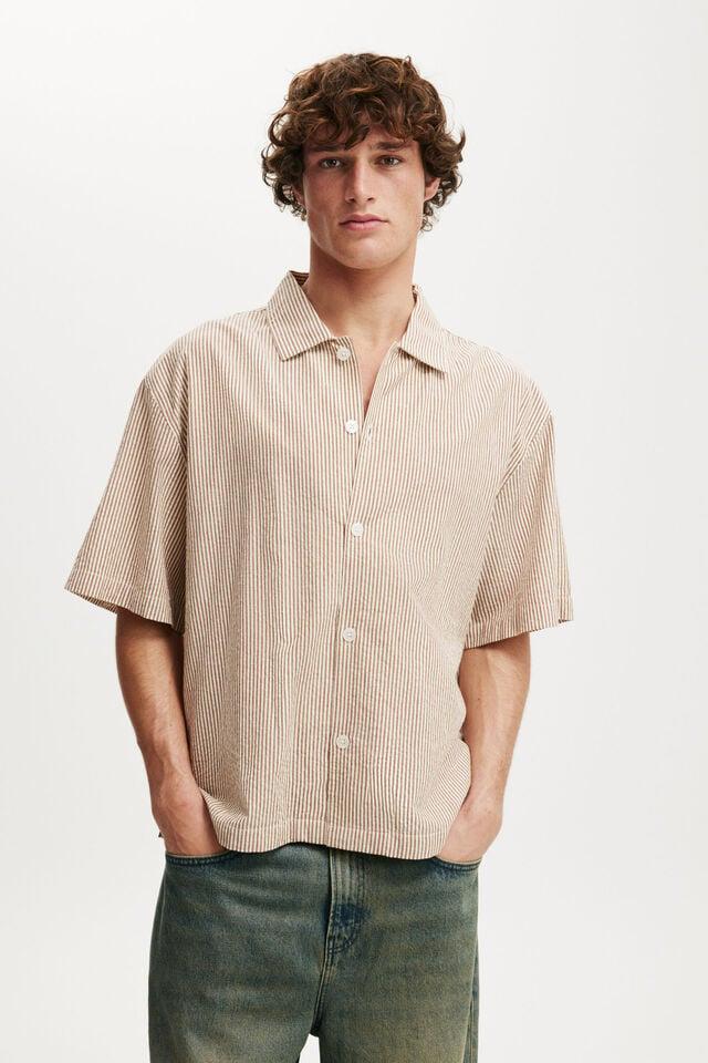 cotton on Ventura Short Sleeve Shirt mocha stripe