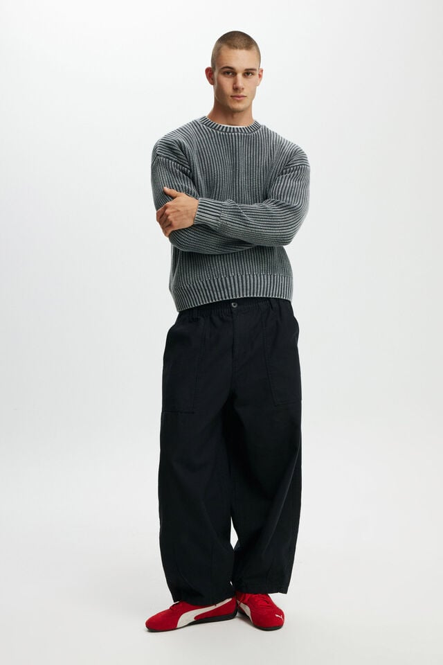 Cotton On Washed Box Fit Crew Knit Washed Black