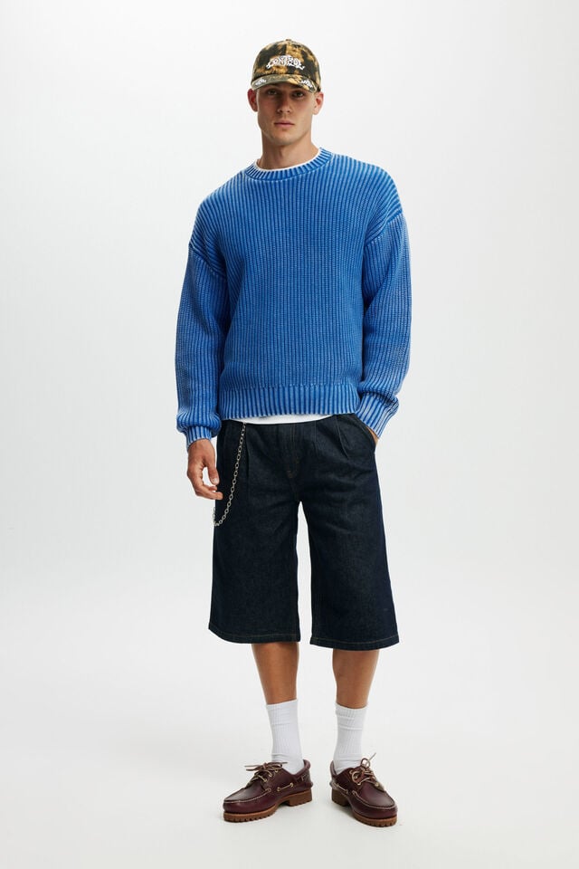 Cotton On Washed Box Fit Crew Knit Washed Blue
