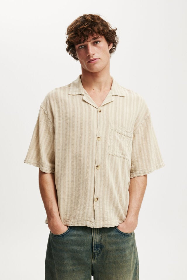 cotton on Washed Box Fit Short Sleeve Shirt ecru