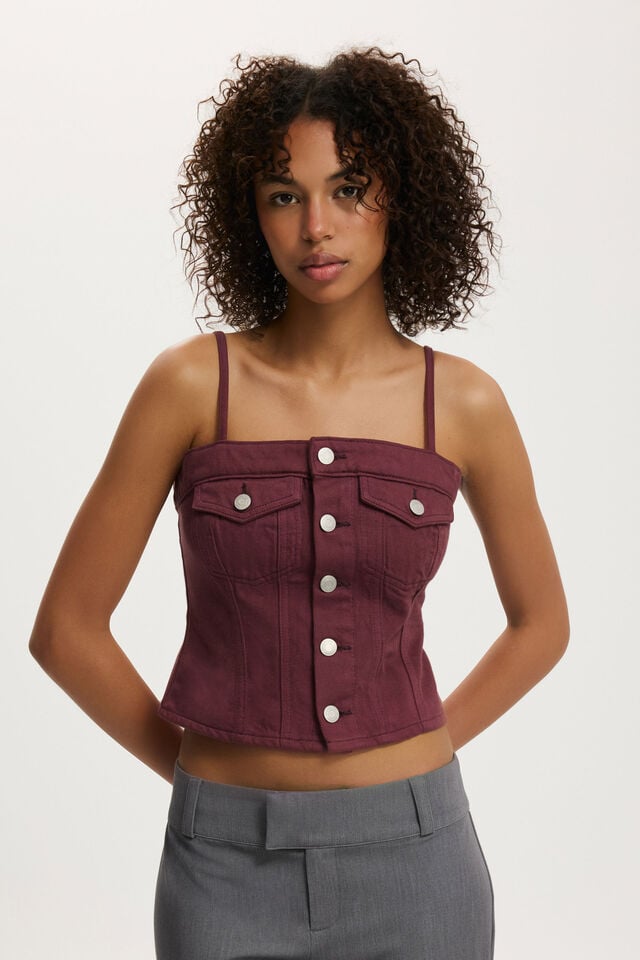 Cotton On Willow Denim Corset Berry Wash