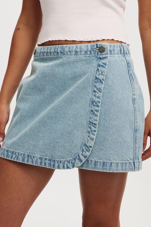 Cotton On Wrapped Denim Mini Skirt Cloud Blue