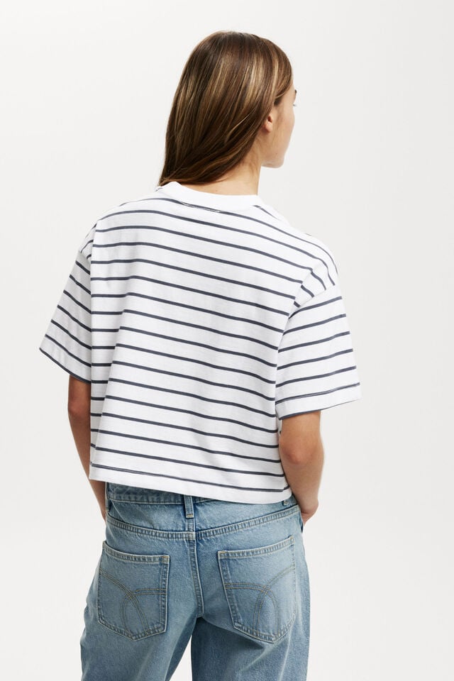 Cotton On Cropped Boxy Tee Trip Stripe White/blue Slate