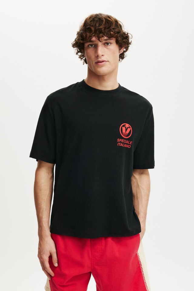 cotton on Cropped Fit Graphic T-Shirt black/lobster plate