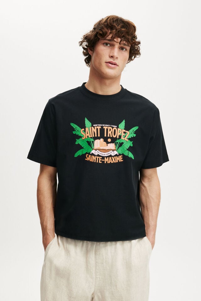 cotton on Cropped Fit Graphic T-Shirt black/saint tropez