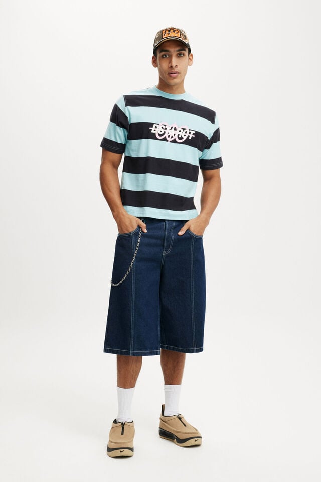 Cotton On Cropped Fit Graphic T-Shirt Blue Navy Stripe/triple Star