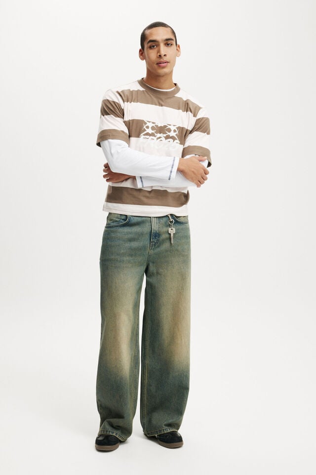 Cotton On Cropped Fit Graphic T-Shirt Brown Pink Stripe/frc25