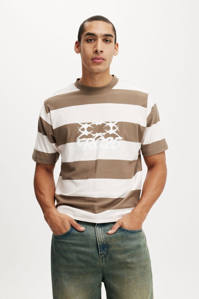 cotton on Cropped Fit Graphic T-Shirt brown pink stripe/frc25