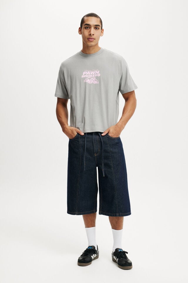 Cotton On Cropped Fit Graphic T-Shirt Gun Powder Grey/diamonds