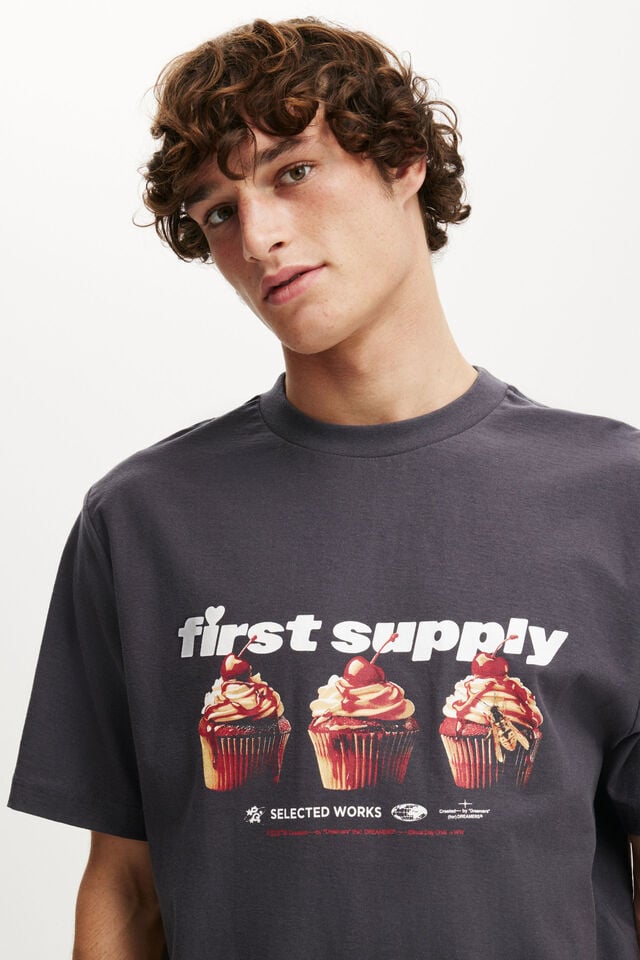 Cotton On Cropped Fit Graphic T-Shirt Late Night Blue/cupcakes