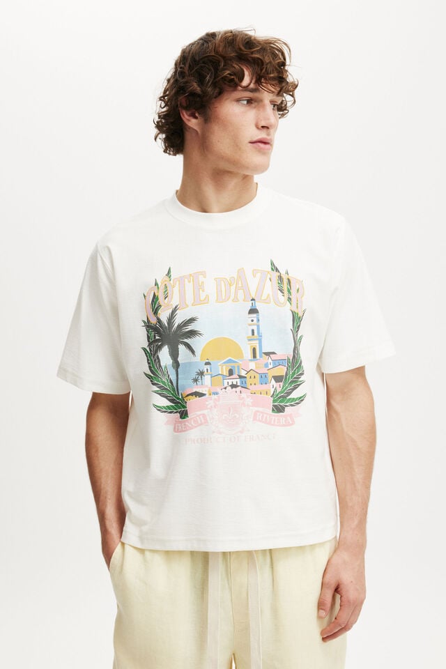 cotton on Cropped Fit Graphic T-Shirt vintage white/cote d azur