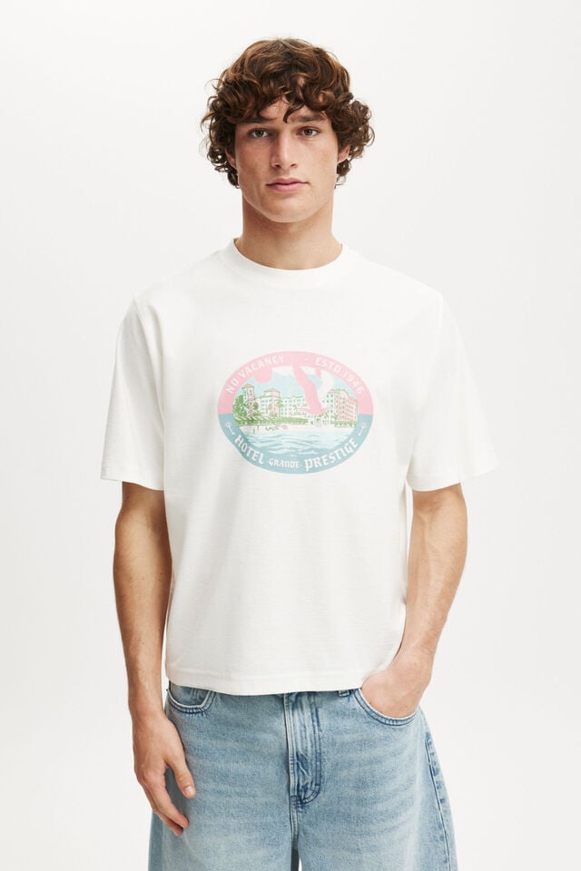 cotton on Cropped Fit Graphic T-Shirt vintage white/hotel grande prestige