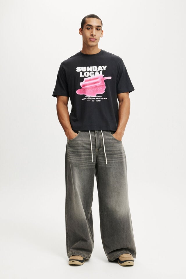 Cotton On Cropped Fit Graphic T-Shirt Washed Black/icy Pole