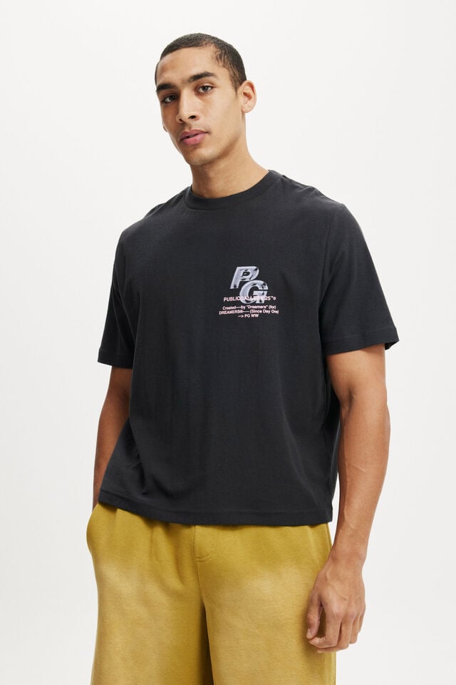 cotton on Cropped Fit Graphic T-Shirt washed black/public gallerie 25
