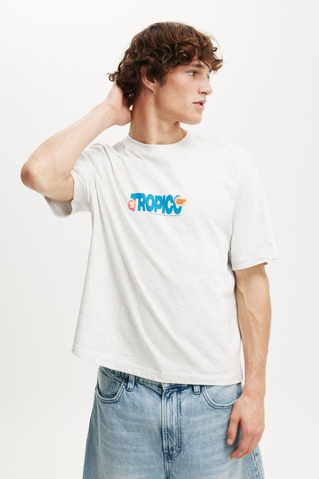 cotton on Cropped Fit Graphic T-Shirt white marle/fresh produce