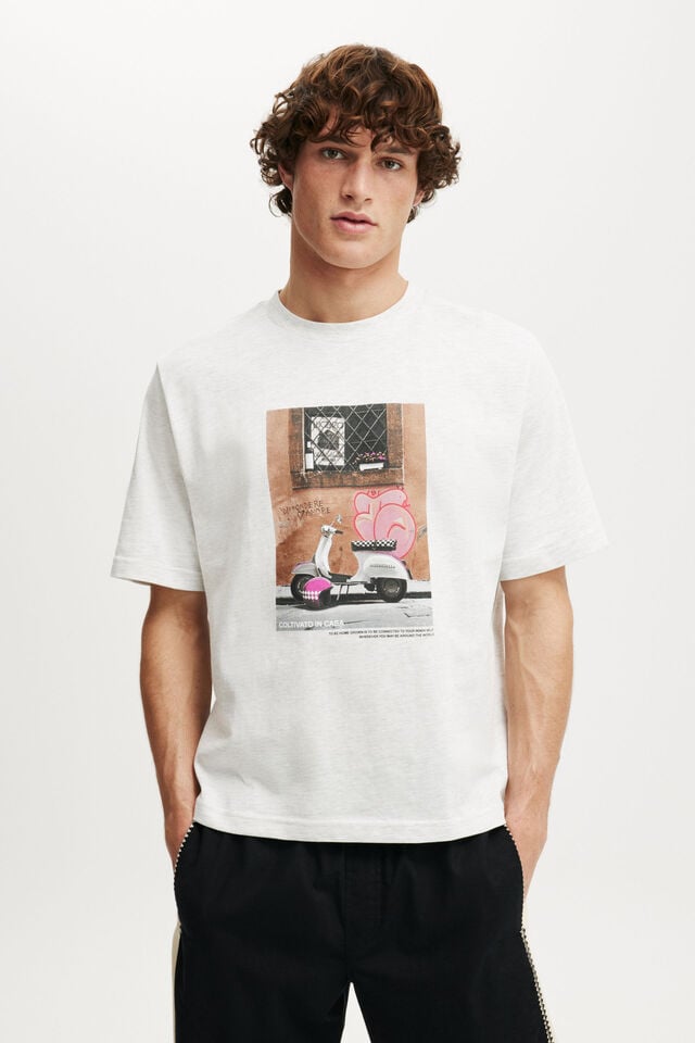 cotton on Cropped Fit Graphic T-Shirt white marle/scooter
