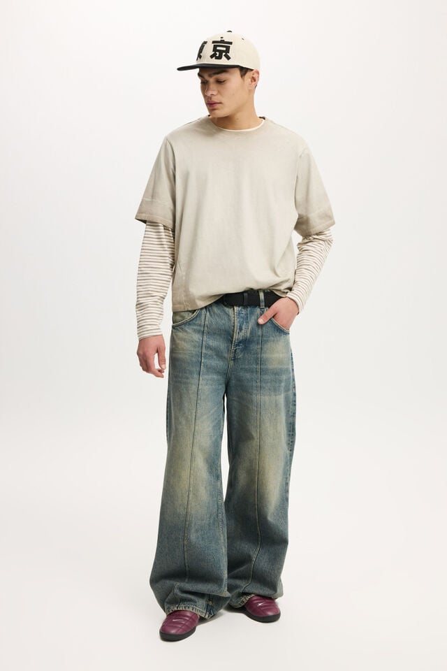 Cotton On Cropped Fit Long Sleeve Bone/ashen Brown Stripe