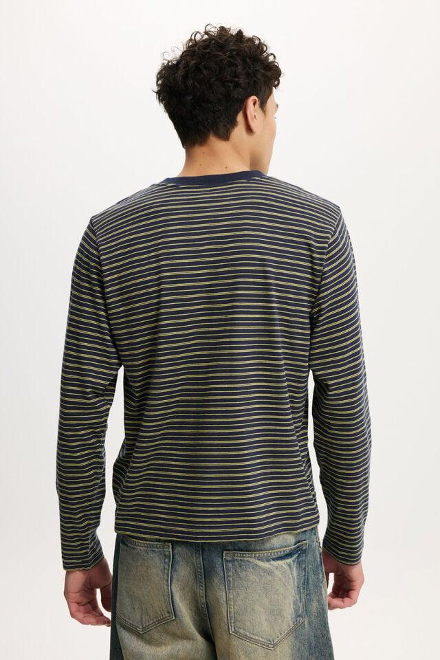 Cotton On Cropped Fit Long Sleeve True Navy Sunray Yellow Stripe