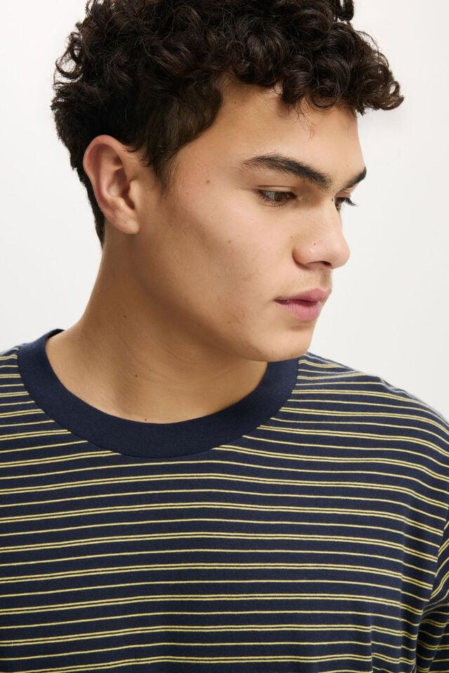 Cotton On Cropped Fit Long Sleeve True Navy Sunray Yellow Stripe