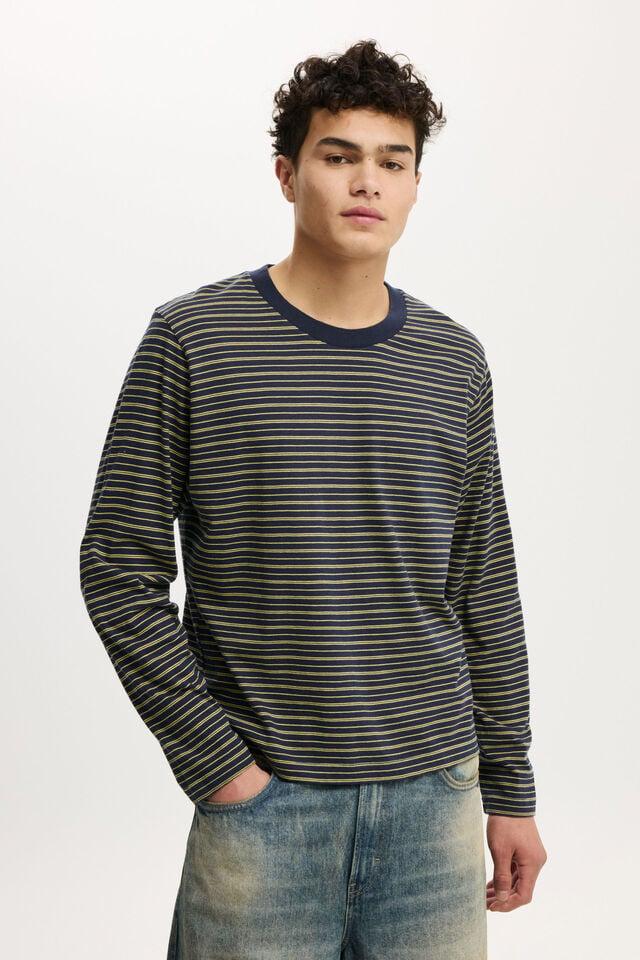cotton on Cropped Fit Long Sleeve true navy sunray yellow stripe