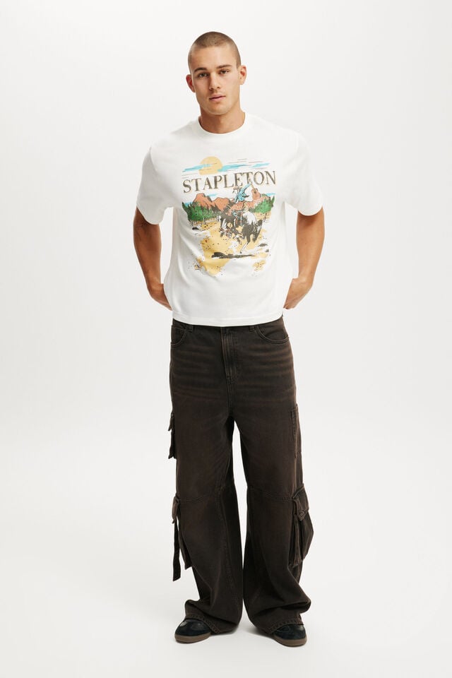 Cotton On Cropped Fit Music T-Shirt Lcn Mt Vintage White/ Chris Stapleton - Weste