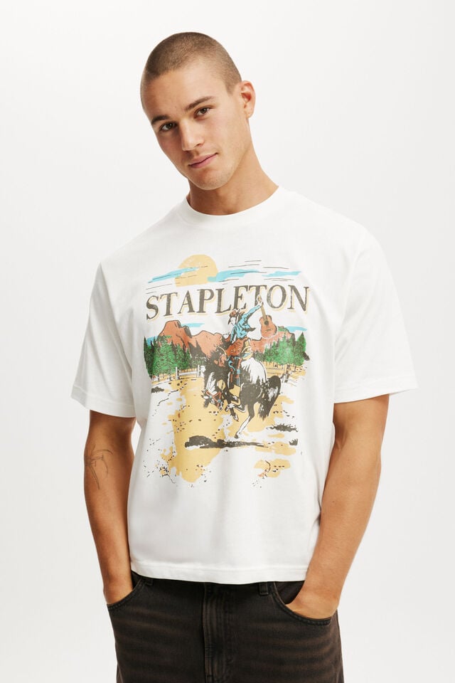 cotton on Cropped Fit Music T-Shirt lcn mt vintage white/ chris stapleton - weste