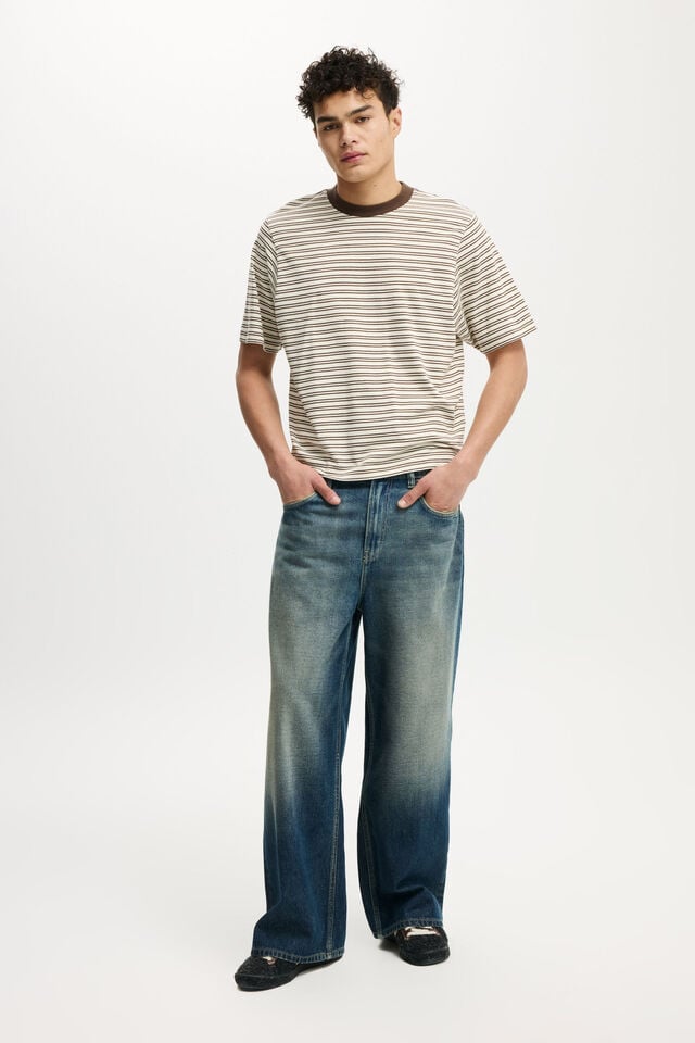 Cotton On Cropped Fit T-Shirt Creampuff / Ashen Brown Stripe