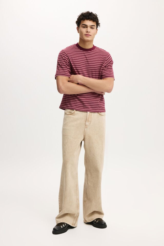 Cotton On Cropped Fit T-Shirt Velvet Plum / Vinatge Rose Stripe