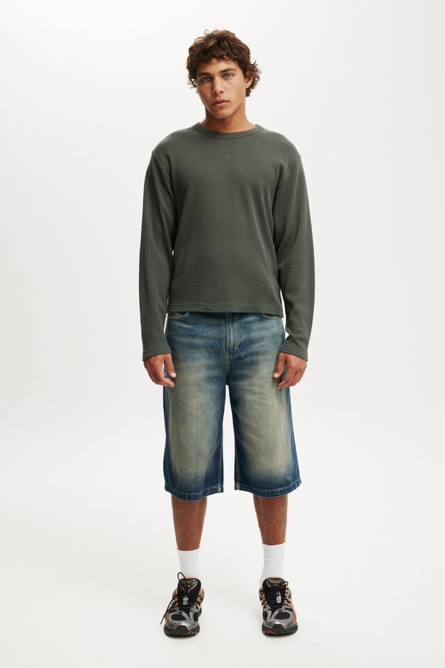 Cotton On Cropped Fit Textured Long Sleeve Army Waffle