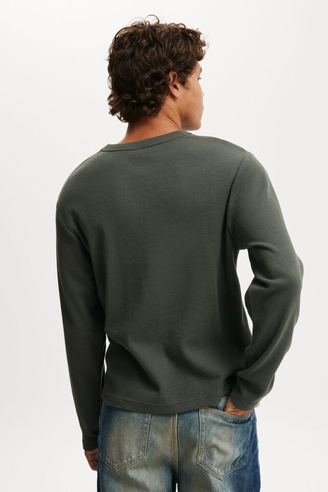 Cotton On Cropped Fit Textured Long Sleeve Army Waffle