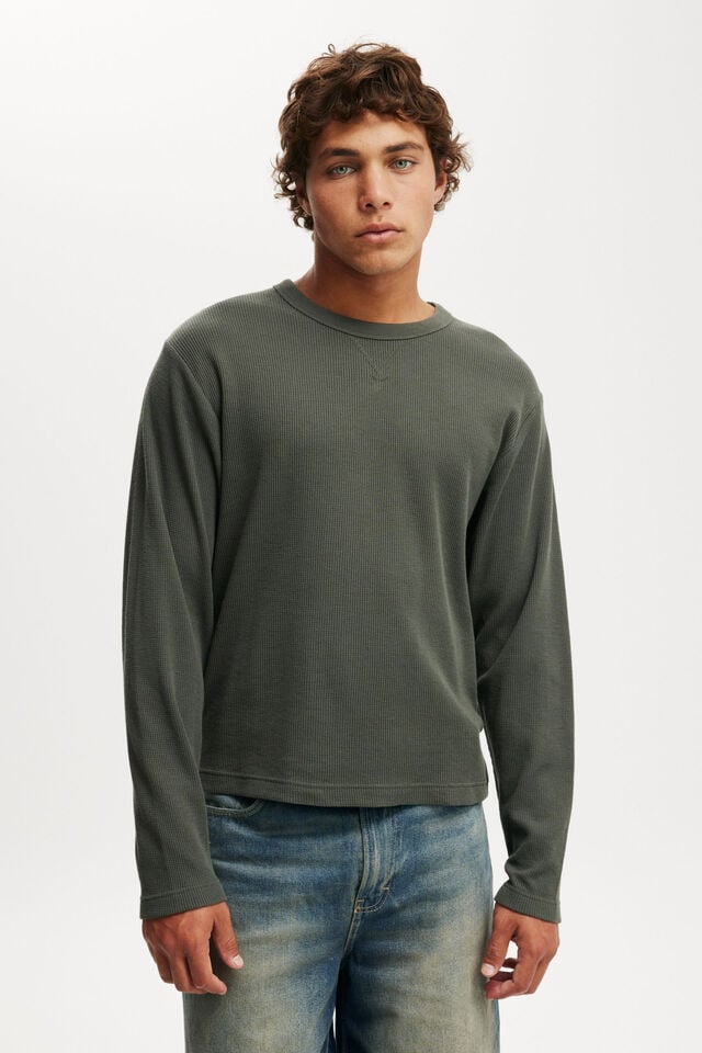 cotton on Cropped Fit Textured Long Sleeve army waffle