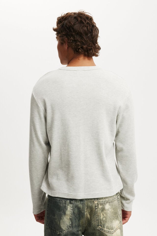 Cotton On Cropped Fit Textured Long Sleeve Grey Marle Waffle