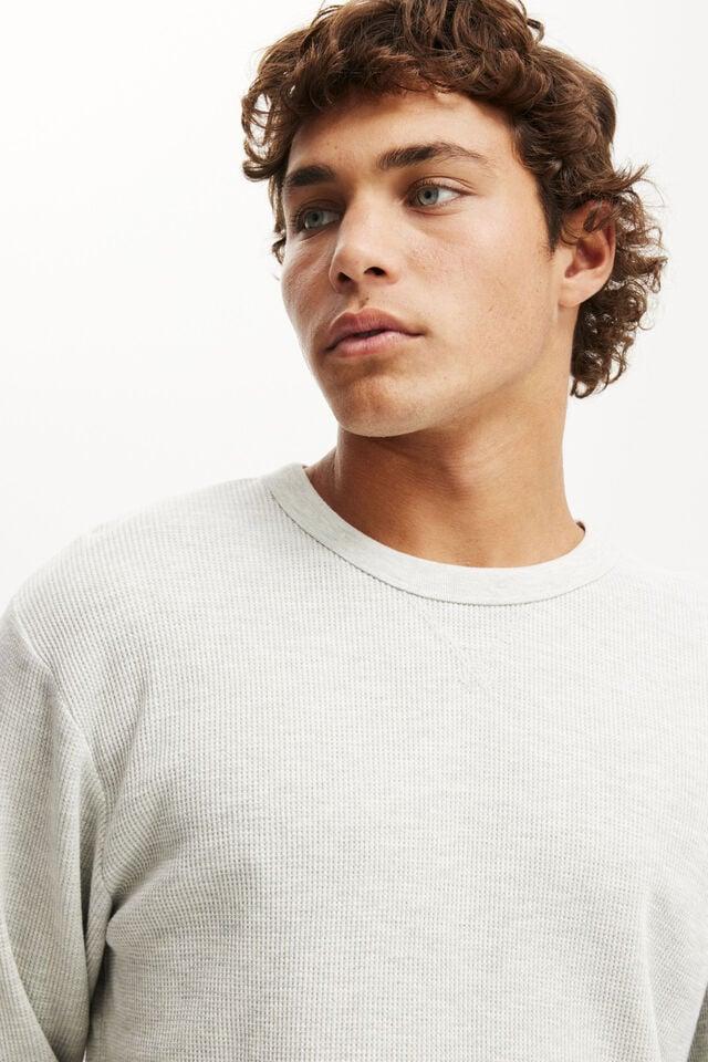 Cotton On Cropped Fit Textured Long Sleeve Grey Marle Waffle