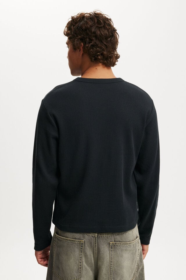 Cotton On Cropped Fit Textured Long Sleeve Washed Black Waffle