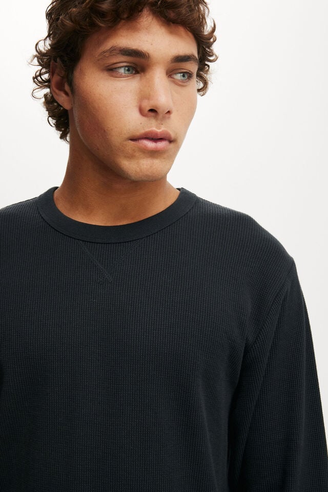 Cotton On Cropped Fit Textured Long Sleeve Washed Black Waffle