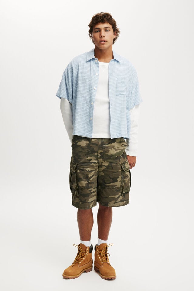 Cotton On Cropped Fit Textured Long Sleeve White Waffle