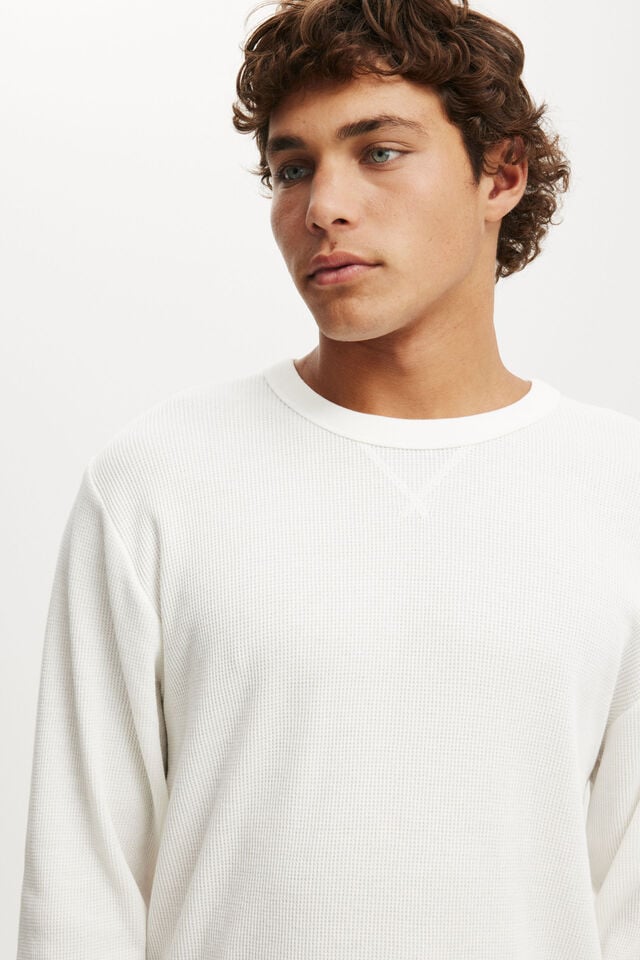 Cotton On Cropped Fit Textured Long Sleeve White Waffle