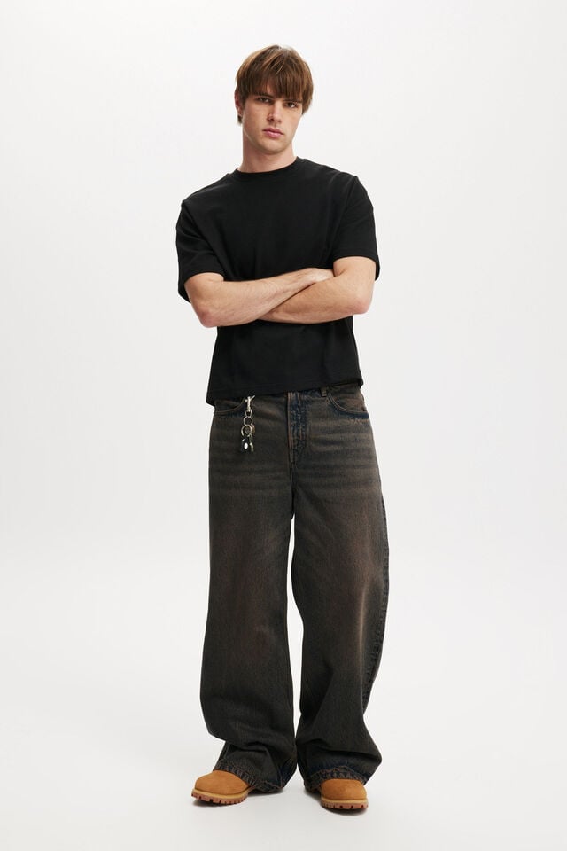 Cotton On Cropped Fit Textured T-Shirt Black Texture