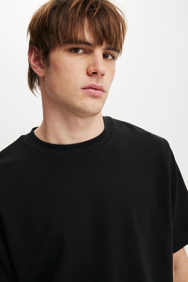 Cotton On Cropped Fit Textured T-Shirt Black Texture