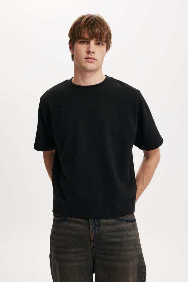 cotton on Cropped Fit Textured T-Shirt black texture